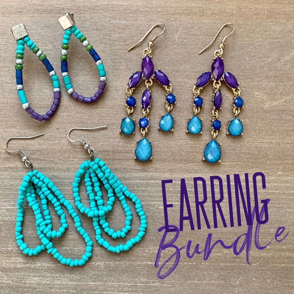 Turquoise beaded dangle earrings bundle lot of 3